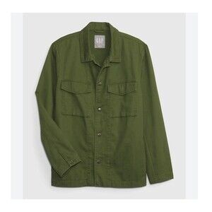 Gap Utility Shirt Jacket Green Military Shacket Snap Up Canvas Cotton Twill M